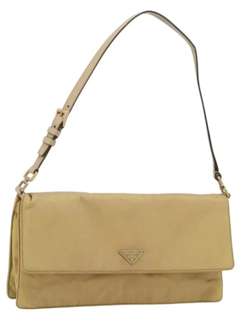 PRADA Shoulder Bag Nylon Beige Gold - Picture 2 of 16